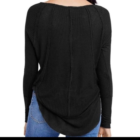 Free People Catalina Thermal Top Black Ling Sleeve     size M - Picture 3 of 15